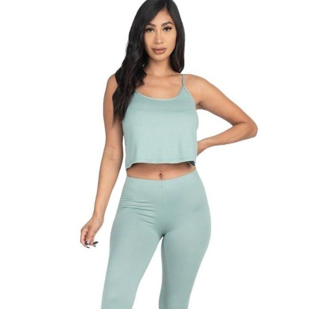 New Capella Set of Leggings & Cami Top - Sage Green